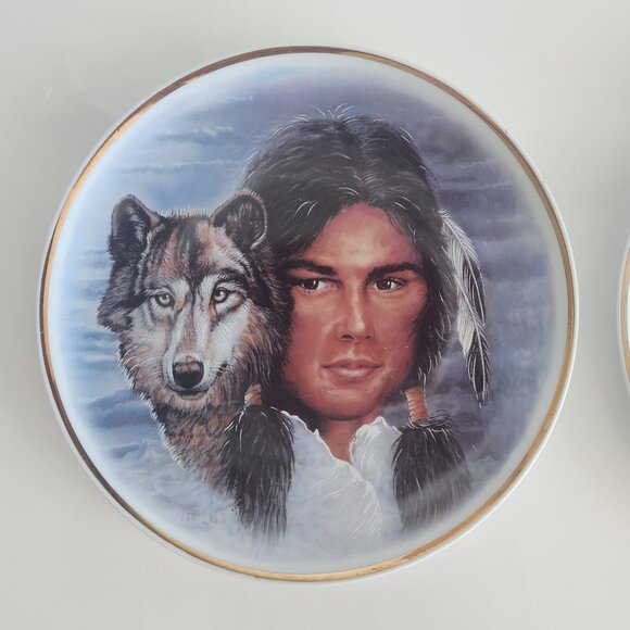 LEONARDO COLLECTION Indian Squaw Wolf Native American Legends Hamilton Plate SET - Picture 2 of 7